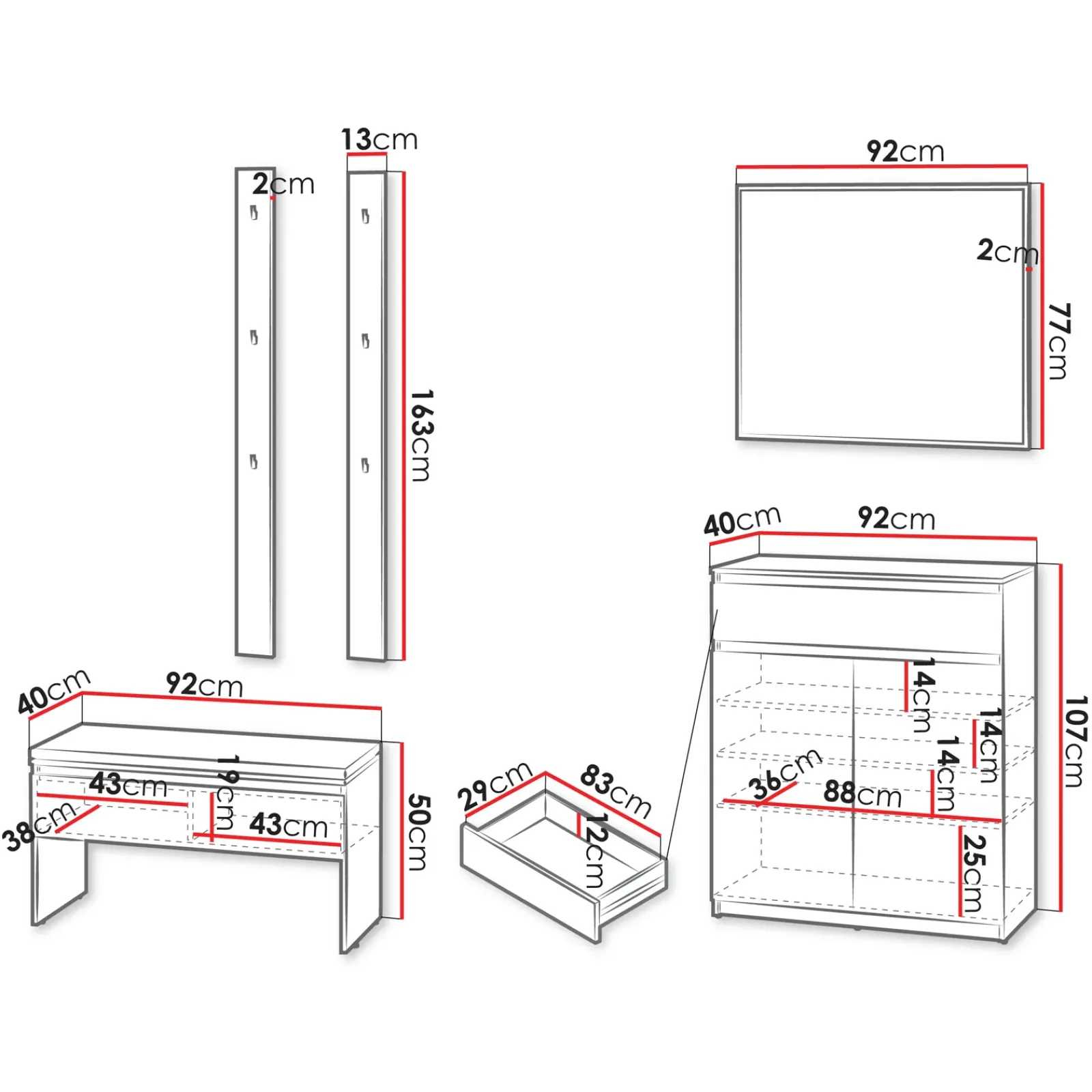 Garnero Arredamenti Mobili Ingresso Appendiabiti|Mobili Ingresso-Mobile ingresso 200x230h cm con specchio appendiabiti bianco Accent Bianco Opaco