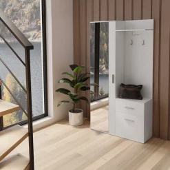 Garnero Arredamenti Mobili Ingresso Appendiabiti|Mobili Ingresso-Mobile ingresso 97x195h cm con attaccapanni e specchio Zefira Bianco