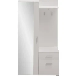 Garnero Arredamenti Mobili Ingresso Appendiabiti|Mobili Ingresso-Mobile ingresso 97x195h cm con attaccapanni e specchio Zefira Bianco