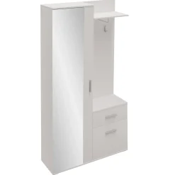 Garnero Arredamenti Mobili Ingresso Appendiabiti|Mobili Ingresso-Mobile ingresso 97x195h cm con attaccapanni e specchio Zefira Bianco