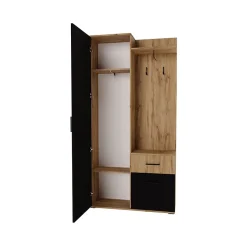 Garnero Arredamenti Mobili Ingresso Appendiabiti|Mobili Ingresso-Mobile ingresso 97x195h cm con specchio 1 cassetto 2 ante rovere nero Assen