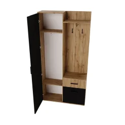 Garnero Arredamenti Mobili Ingresso Appendiabiti|Mobili Ingresso-Mobile ingresso 97x195h cm con specchio 1 cassetto 2 ante rovere nero Assen