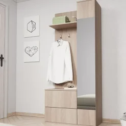 Garnero Arredamenti Mobili Ingresso Appendiabiti|Mobili Ingresso-Mobile ingresso 90x195h cm con specchio Rak Gihome® Rovere
