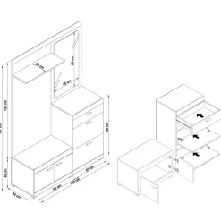 Garnero Arredamenti Mobili Ingresso Appendiabiti|Mobili Ingresso-Mobile ingresso 135x197h cm con specchio bianco rovere Mare Gihome®