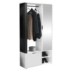 Garnero Arredamenti Mobili Ingresso Appendiabiti|Mobili Ingresso-Mobile ingresso 100x190h cm con specchio bianco nero Umea Bianco Opaco