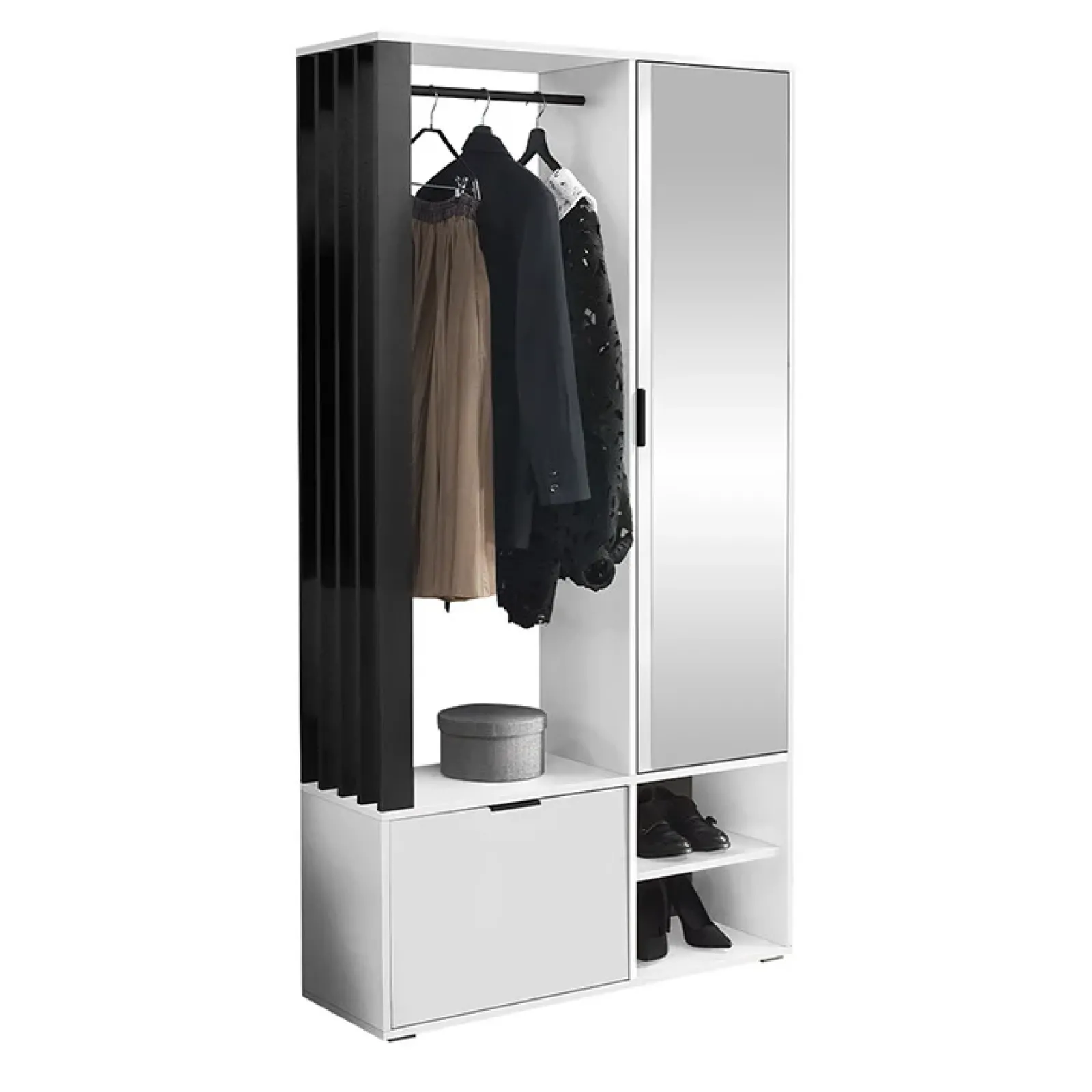 Garnero Arredamenti Mobili Ingresso Appendiabiti|Mobili Ingresso-Mobile ingresso 100x190h cm con specchio bianco nero Umea Bianco Opaco