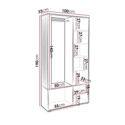 Garnero Arredamenti Mobili Ingresso Appendiabiti|Mobili Ingresso-Mobile ingresso 100x190h cm con specchio bianco nero Umea Bianco Opaco
