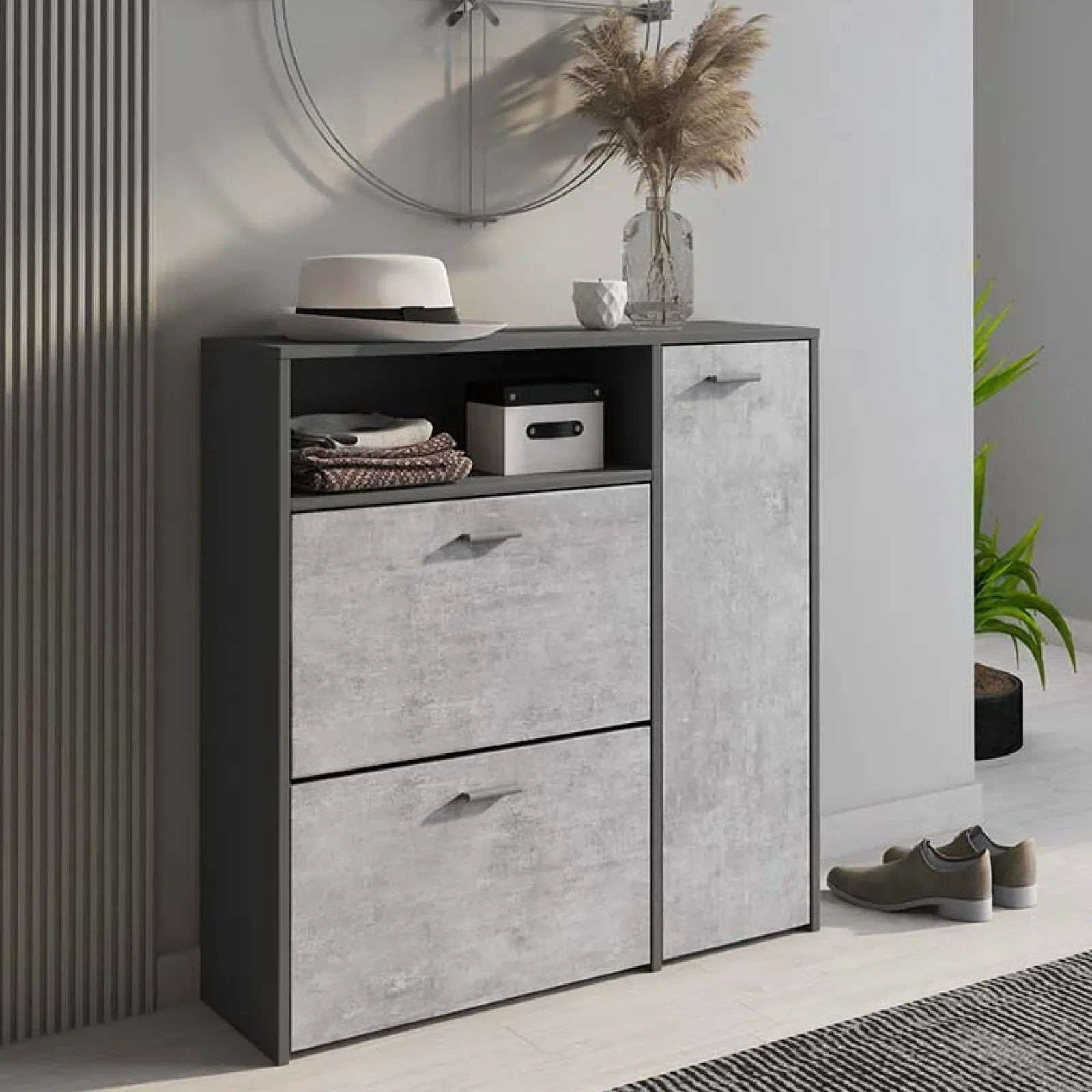 Garnero Arredamenti Scarpiere E Cassepanche|Scarpiere-Mobile ingresso 92x94h cm con scarpiera grafite cemento Mars