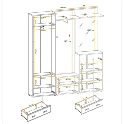 Garnero Arredamenti Mobili Ingresso Appendiabiti|Mobili Ingresso-Mobile ingresso 180x203h cm con specchio moderno rovere antracite stampa a righe New York Gihome® Antracite - Rovere