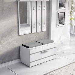 Garnero Arredamenti Mobili Ingresso Appendiabiti|Mobili Ingresso-Mobile ingresso 85x137h cm con specchio bianco grigio Anibal Bianco Opaco