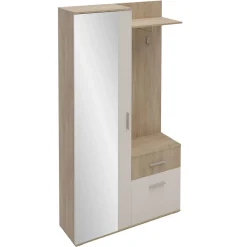 Garnero Arredamenti Mobili Ingresso Appendiabiti|Mobili Ingresso-Mobile ingresso 97x195h cm con attaccapanni e specchio sonoma bianco Zefira Rovere - Bianco