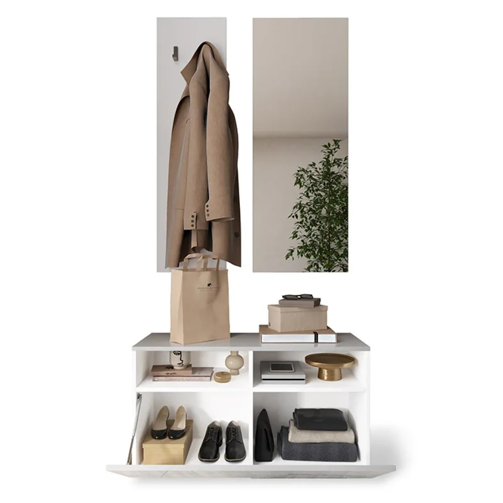 Garnero Arredamenti Mobili Ingresso Appendiabiti|Mobili Ingresso-Mobile ingresso 91x189h cm design moderno bianco lucido specchio Olimpo