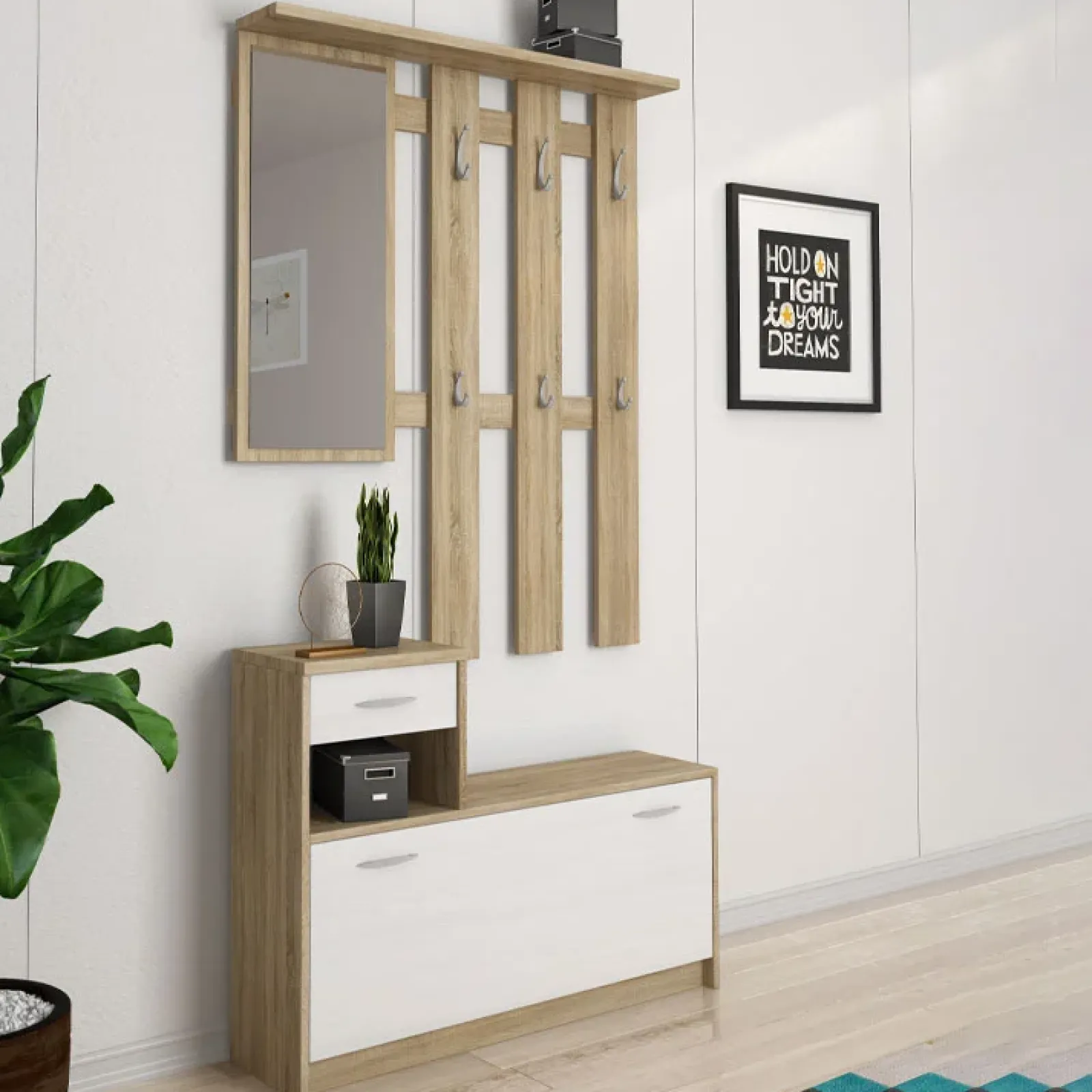 Garnero Arredamenti Mobili Ingresso Appendiabiti|Mobili Ingresso-Mobile ingresso 100x190h cm moderno bianco opaco rovere Thomas Rovere - Bianco opaco