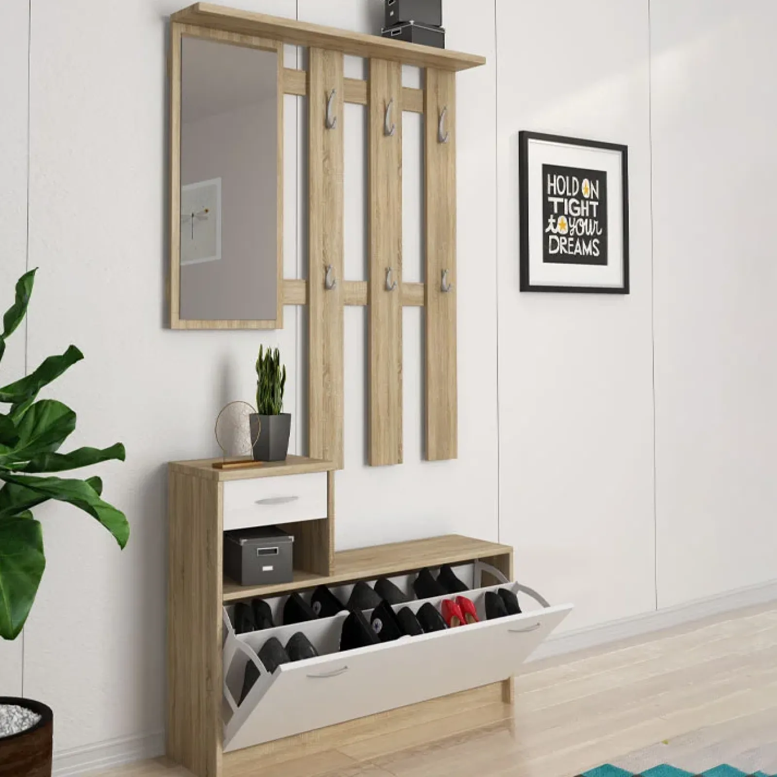 Garnero Arredamenti Mobili Ingresso Appendiabiti|Mobili Ingresso-Mobile ingresso 100x190h cm moderno bianco opaco rovere Thomas Rovere - Bianco opaco