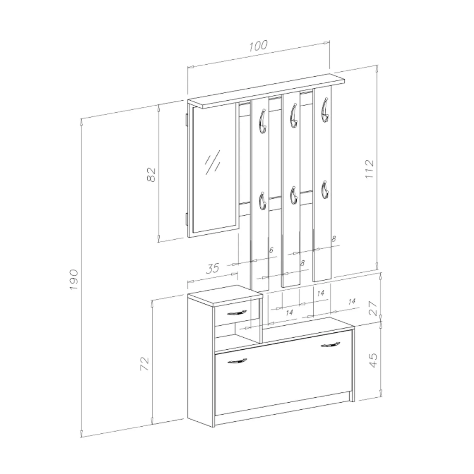 Garnero Arredamenti Mobili Ingresso Appendiabiti|Mobili Ingresso-Mobile ingresso 100x190h cm moderno bianco opaco rovere Thomas Rovere - Bianco opaco