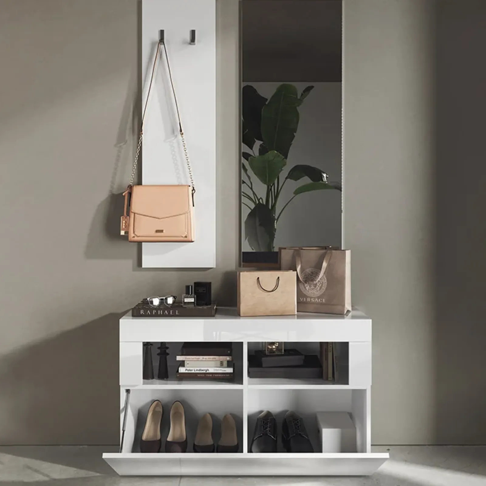 Garnero Arredamenti Mobili Ingresso Appendiabiti|Mobili Ingresso-Mobile ingresso 91x174h cm moderno bianco lucido Eternity