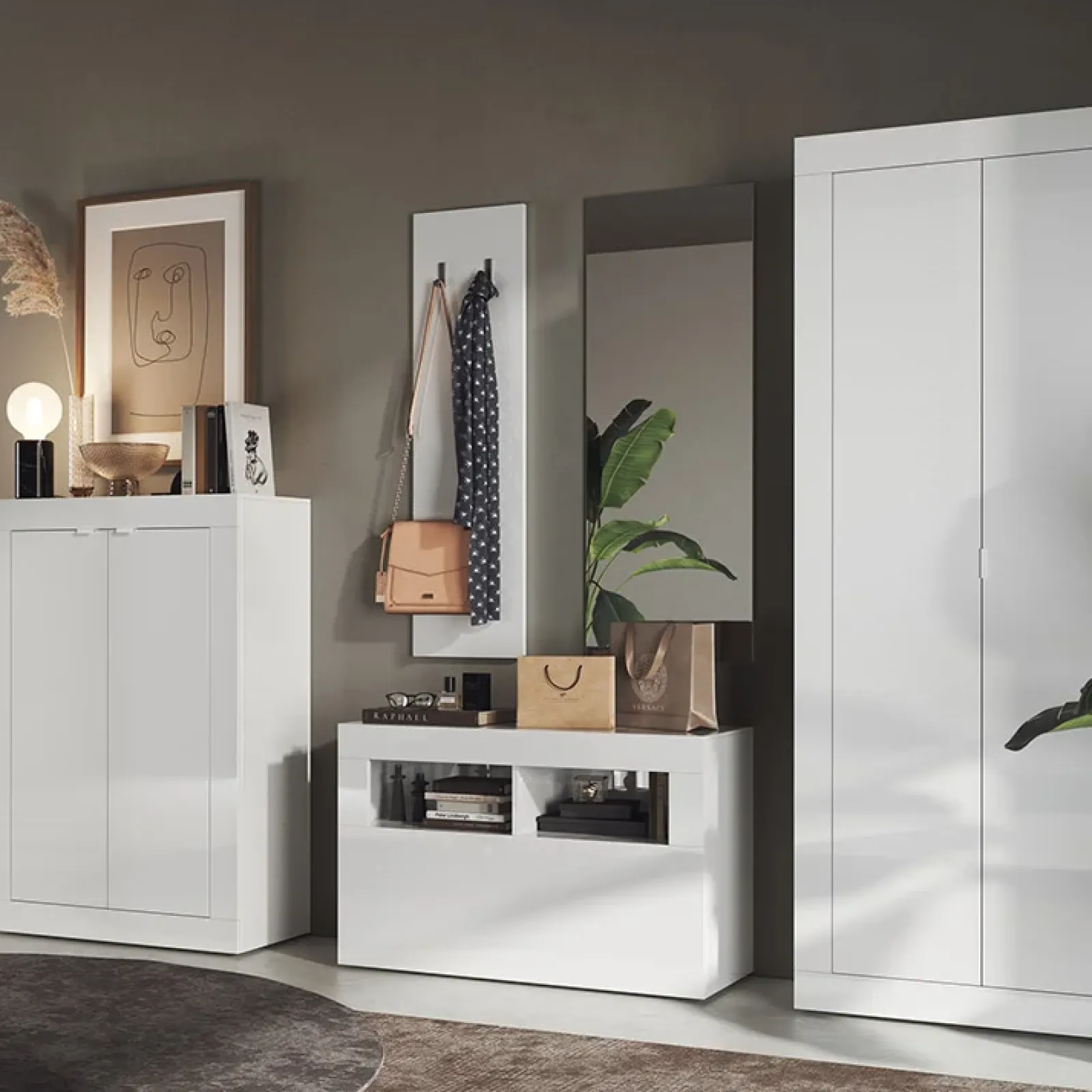 Garnero Arredamenti Mobili Ingresso Appendiabiti|Mobili Ingresso-Mobile ingresso 91x174h cm moderno bianco lucido Eternity