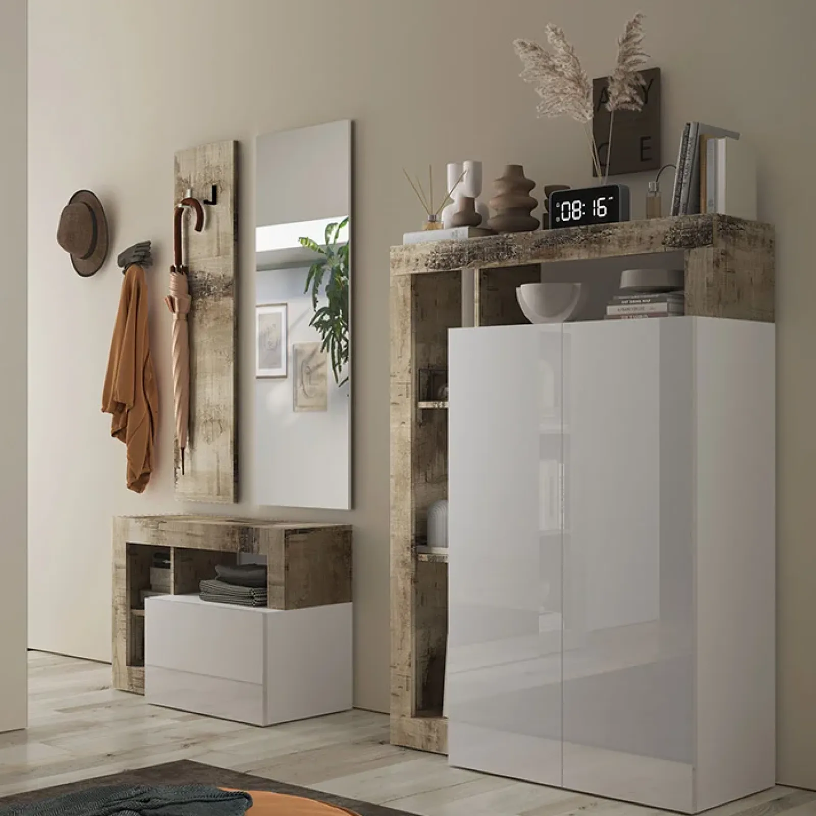 Garnero Arredamenti Mobili Ingresso Appendiabiti|Mobili Ingresso-Mobile ingresso 91x173h cm moderno bianco lucido pero Invictus