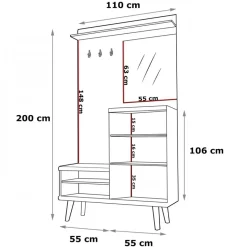 Garnero Arredamenti Mobili Ingresso Appendiabiti|Mobili Ingresso-Mobile ingresso 110x200h cm moderno bianco rovere Levi Gihome®