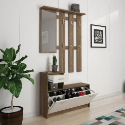 Garnero Arredamenti Mobili Ingresso Appendiabiti|Mobili Ingresso-Mobile ingresso 100x190h cm moderno noce bianco spatolato Thomas Noce - Beige