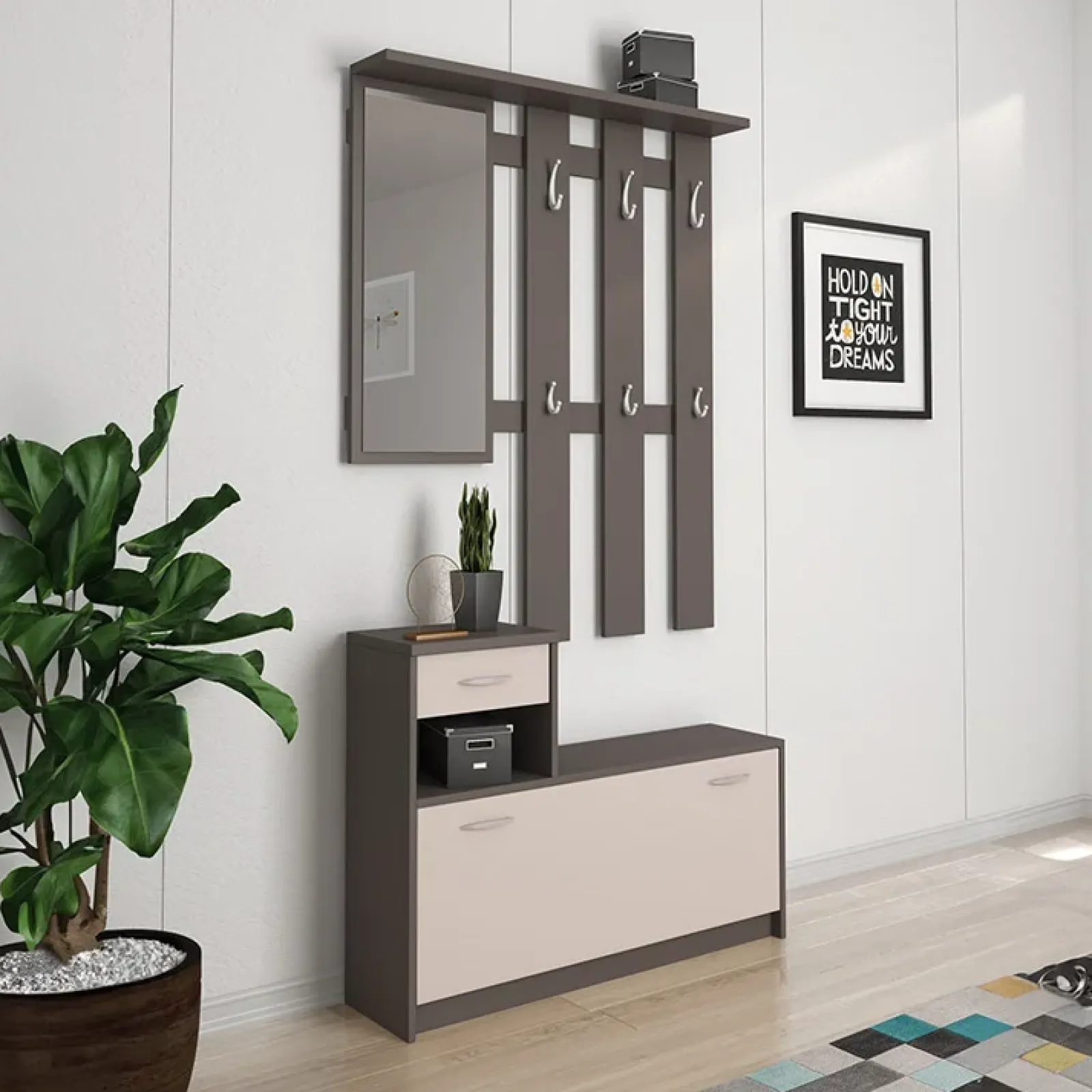 Garnero Arredamenti Mobili Ingresso Appendiabiti|Mobili Ingresso-Mobile ingresso 100x190h cm moderno grigio beige Thomas Beige - Grigio