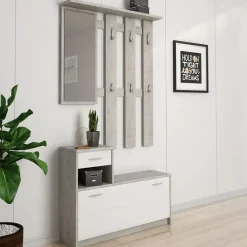 Garnero Arredamenti Mobili Ingresso Appendiabiti|Mobili Ingresso-Mobile ingresso 100x190h cm moderno bianco frassinato cemento Thomas Bianco Frassinato - Cemento