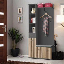 Garnero Arredamenti Mobili Ingresso Appendiabiti|Mobili Ingresso-Mobile ingresso 90x203h cm moderno rovere antracite stampa a righe Arizona Gihome® Antracite - Rovere