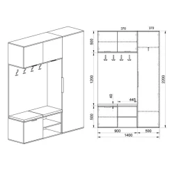 Garnero Arredamenti Mobili Ingresso Appendiabiti|Mobili Ingresso-Mobile ingresso 140x220h cm rovere antracite Stoccolma