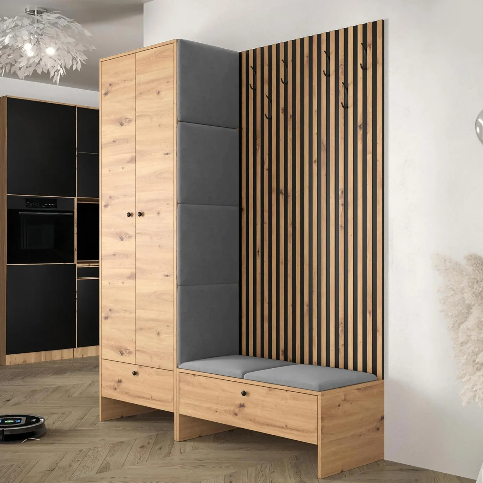 Garnero Arredamenti Mobili Ingresso Appendiabiti|Mobili Ingresso-Mobile ingresso 145x168h cm rovere rustico grigio Welly 4