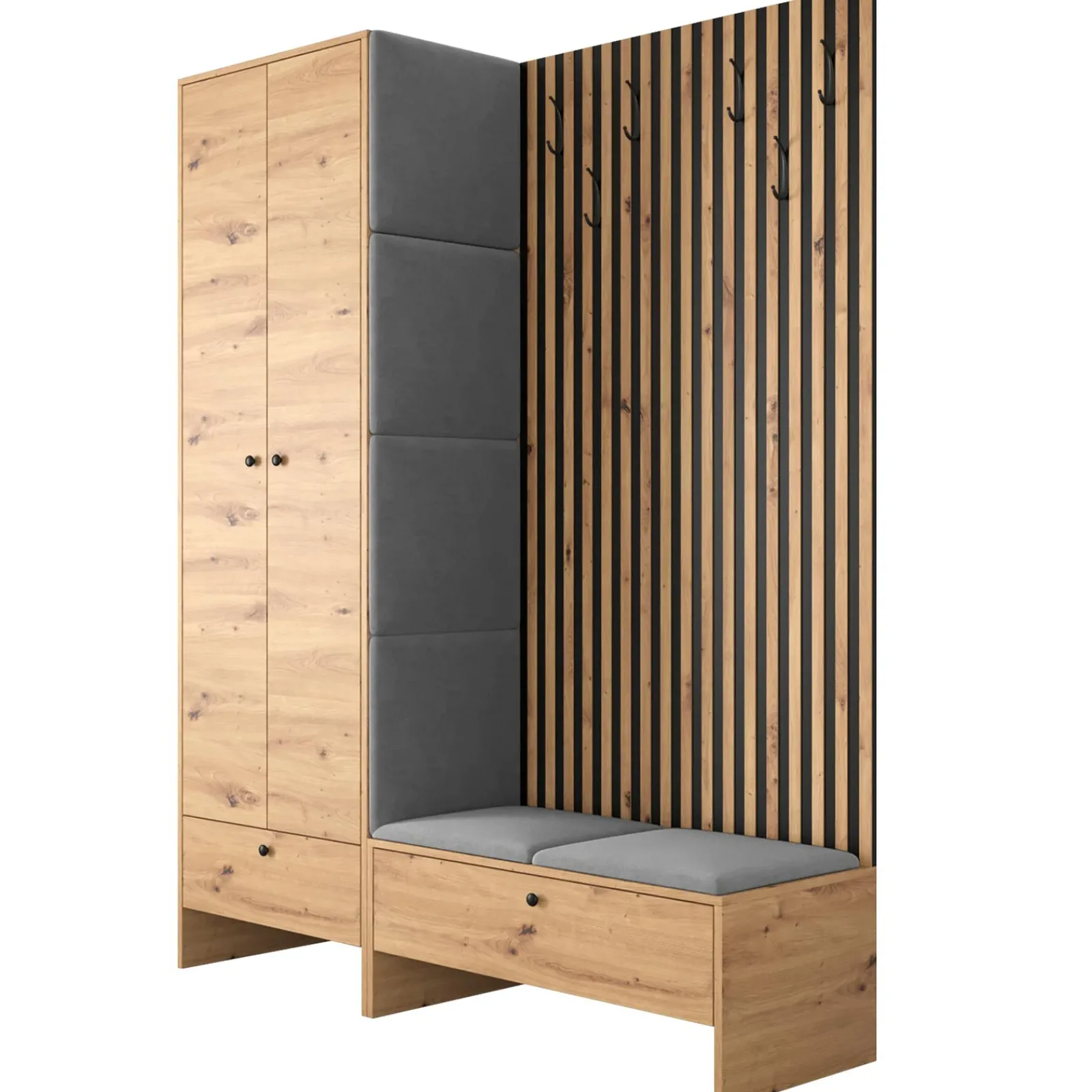 Garnero Arredamenti Mobili Ingresso Appendiabiti|Mobili Ingresso-Mobile ingresso 145x168h cm rovere rustico grigio Welly 4