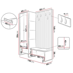 Garnero Arredamenti Mobili Ingresso Appendiabiti|Mobili Ingresso-Mobile ingresso 145x168h cm rovere rustico grigio Welly 4