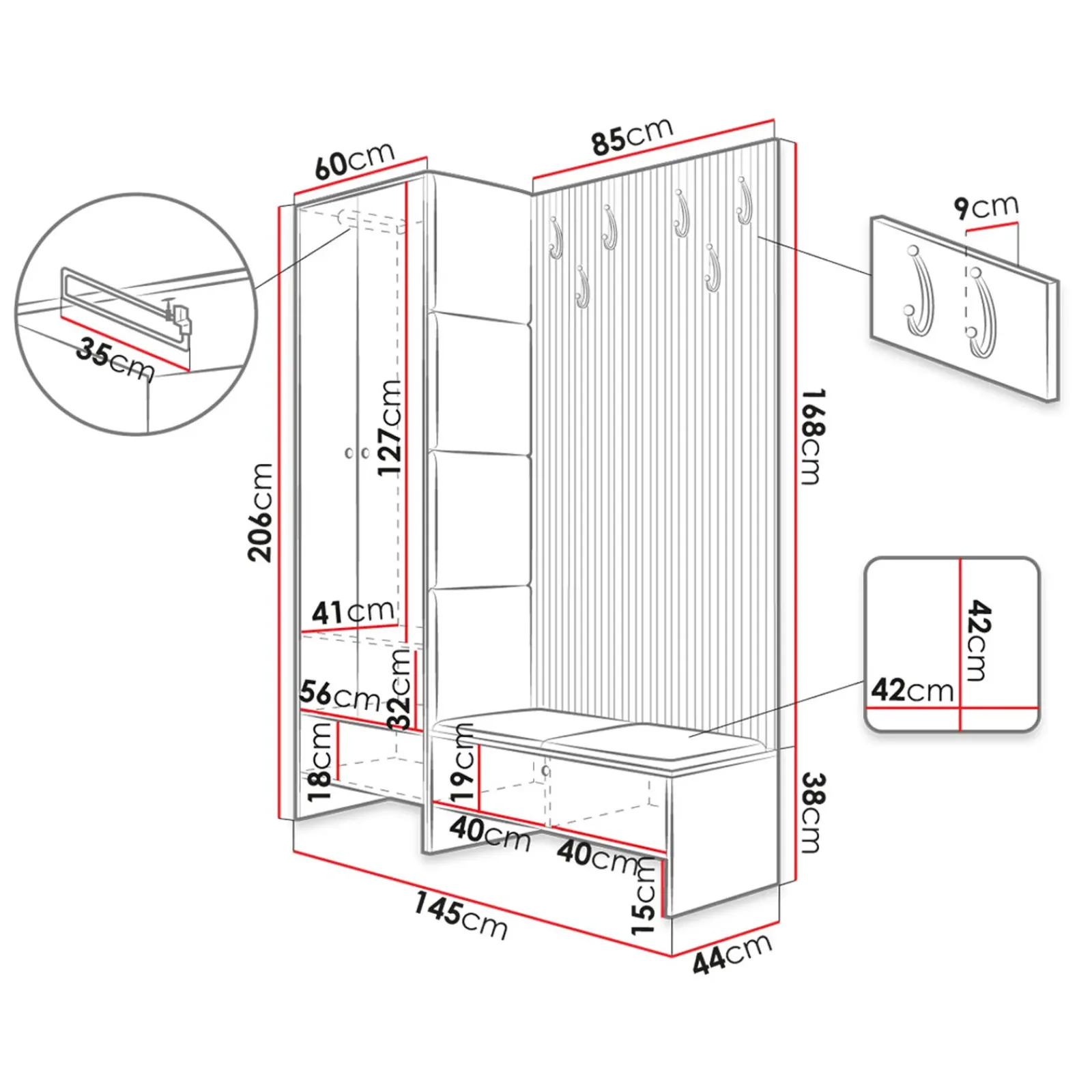 Garnero Arredamenti Mobili Ingresso Appendiabiti|Mobili Ingresso-Mobile ingresso 145x168h cm rovere rustico grigio Welly 4