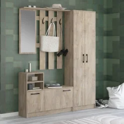 Garnero Arredamenti Mobili Ingresso Appendiabiti|Mobili Ingresso-Mobile ingresso155x190h cm con specchio appendiabiti e scarpiera Atlanta Rovere