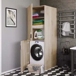 Garnero Arredamenti Mobili Lavanderia-Mobile lavatrice 70x180h cm 2 ante e ripiani Wash Rovere