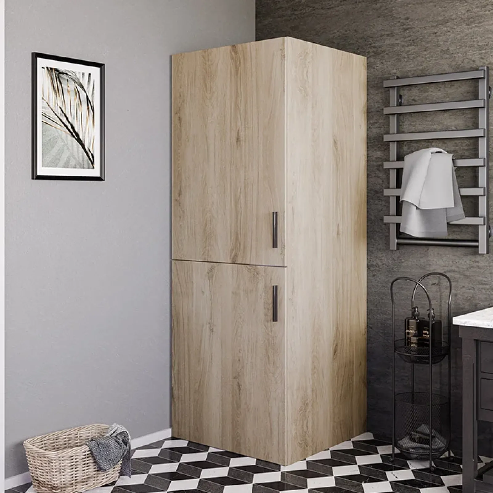 Garnero Arredamenti Mobili Lavanderia-Mobile lavatrice 70x180h cm 2 ante e ripiani Wash Rovere