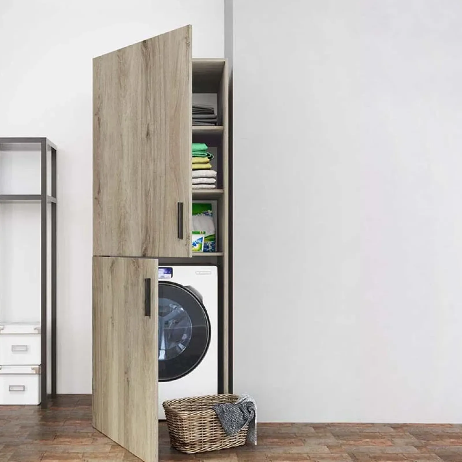 Garnero Arredamenti Mobili Lavanderia-Mobile lavatrice 70x180h cm 2 ante e ripiani Wash Rovere