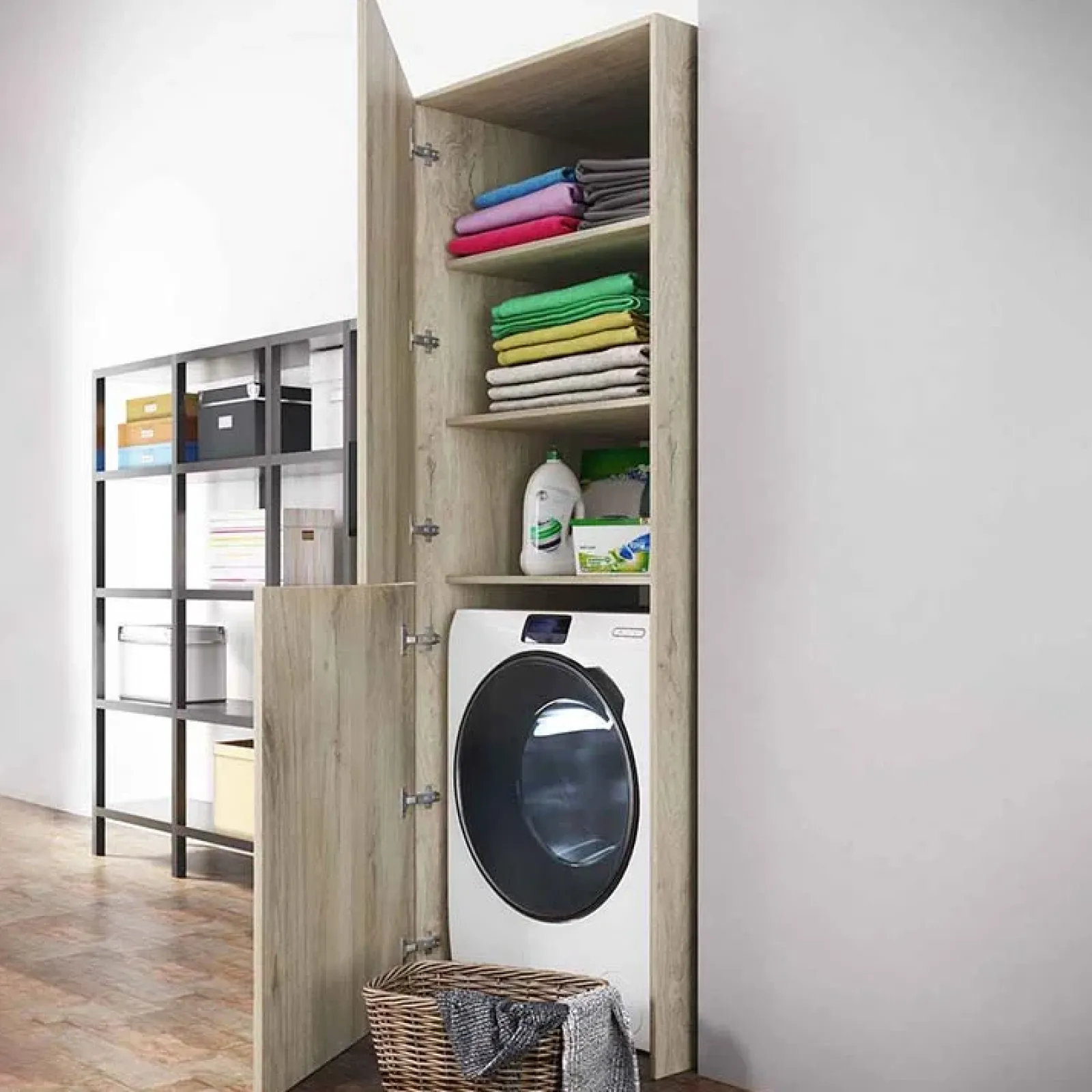 Garnero Arredamenti Mobili Lavanderia-Mobile lavatrice 70x180h cm 2 ante e ripiani Wash Rovere