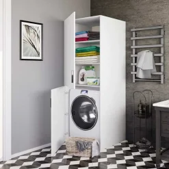 Garnero Arredamenti Mobili Lavanderia-Mobile lavatrice 70x180h cm 2 ante e ripiani Wash Bianco Opaco