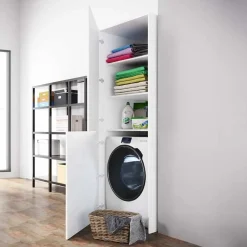 Garnero Arredamenti Mobili Lavanderia-Mobile lavatrice 70x180h cm 2 ante e ripiani Wash Bianco Opaco