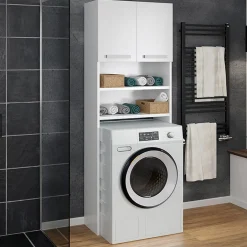 Garnero Arredamenti Mobili Lavanderia-Mobile lavatrice 64x183h cm con 2 ante e ripiani bianco Andres