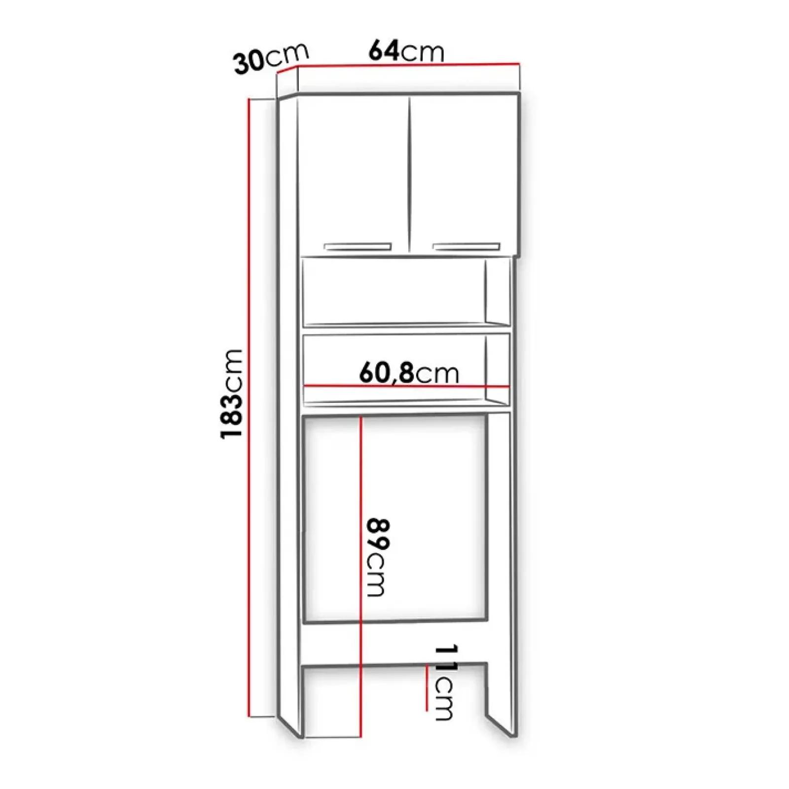 Garnero Arredamenti Mobili Lavanderia-Mobile lavatrice 64x183h cm con 2 ante e ripiani bianco Andres