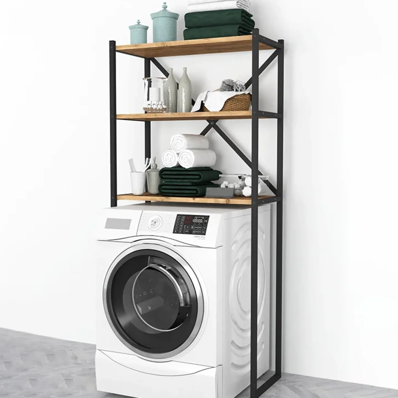 Garnero Arredamenti Mobili Lavanderia-Mobile lavatrice 66x160h cm industrial metallo Canarie Rovere