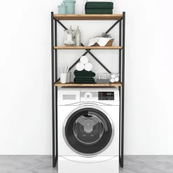 Garnero Arredamenti Mobili Lavanderia-Mobile lavatrice 66x160h cm industrial metallo Canarie Rovere