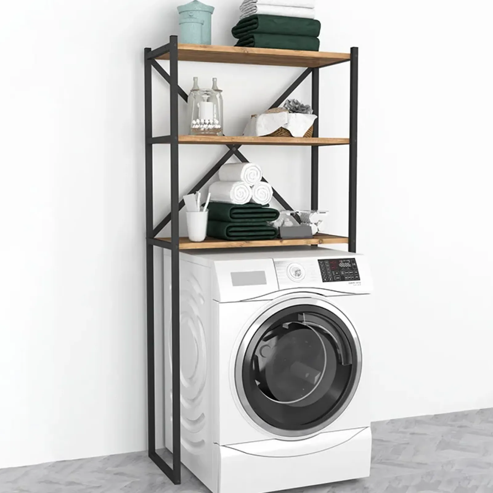 Garnero Arredamenti Mobili Lavanderia-Mobile lavatrice 66x160h cm industrial metallo Canarie Rovere