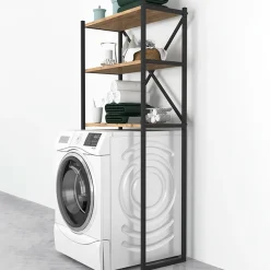 Garnero Arredamenti Mobili Lavanderia-Mobile lavatrice 66x160h cm industrial metallo Canarie Rovere