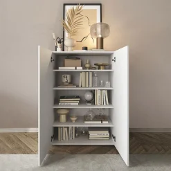 Garnero Arredamenti Scarpiere E Cassepanche|Scarpiere-Mobile multiuso ingresso 78x116h cm scarpiera bianco lucido specchio Olimpo