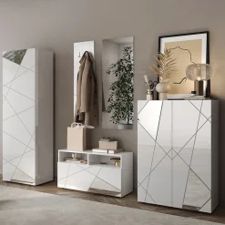 Garnero Arredamenti Scarpiere E Cassepanche|Scarpiere-Mobile multiuso ingresso 78x116h cm scarpiera bianco lucido specchio Olimpo