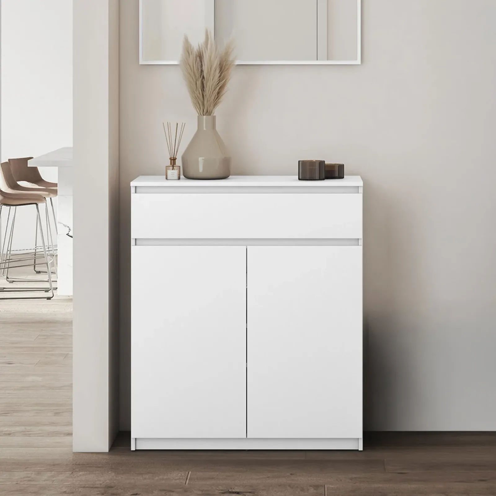 Garnero Arredamenti Armadi E Madie Ingresso|Mobili Multiuso-Mobile multiuso ingresso 92x107h cm con cassetto bianco Accent Bianco Opaco