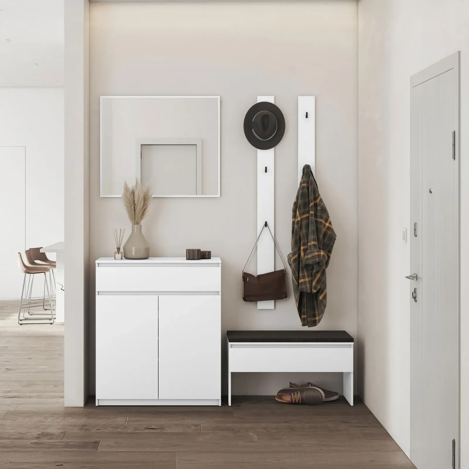 Garnero Arredamenti Armadi E Madie Ingresso|Mobili Multiuso-Mobile multiuso ingresso 92x107h cm con cassetto bianco Accent Bianco Opaco