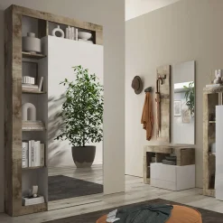 Garnero Arredamenti Armadi E Madie Ingresso|Mobili Multiuso-Mobile multiuso ingresso 91x209h cm appendiabiti con specchio bianco pero Invictus